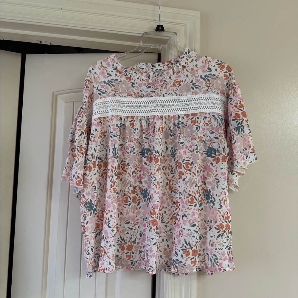 Floral Lace Trim Women's Top